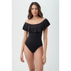 Trina Turk womens Black Monaco Ruffle One Piece Swimsuit size 6 list $154